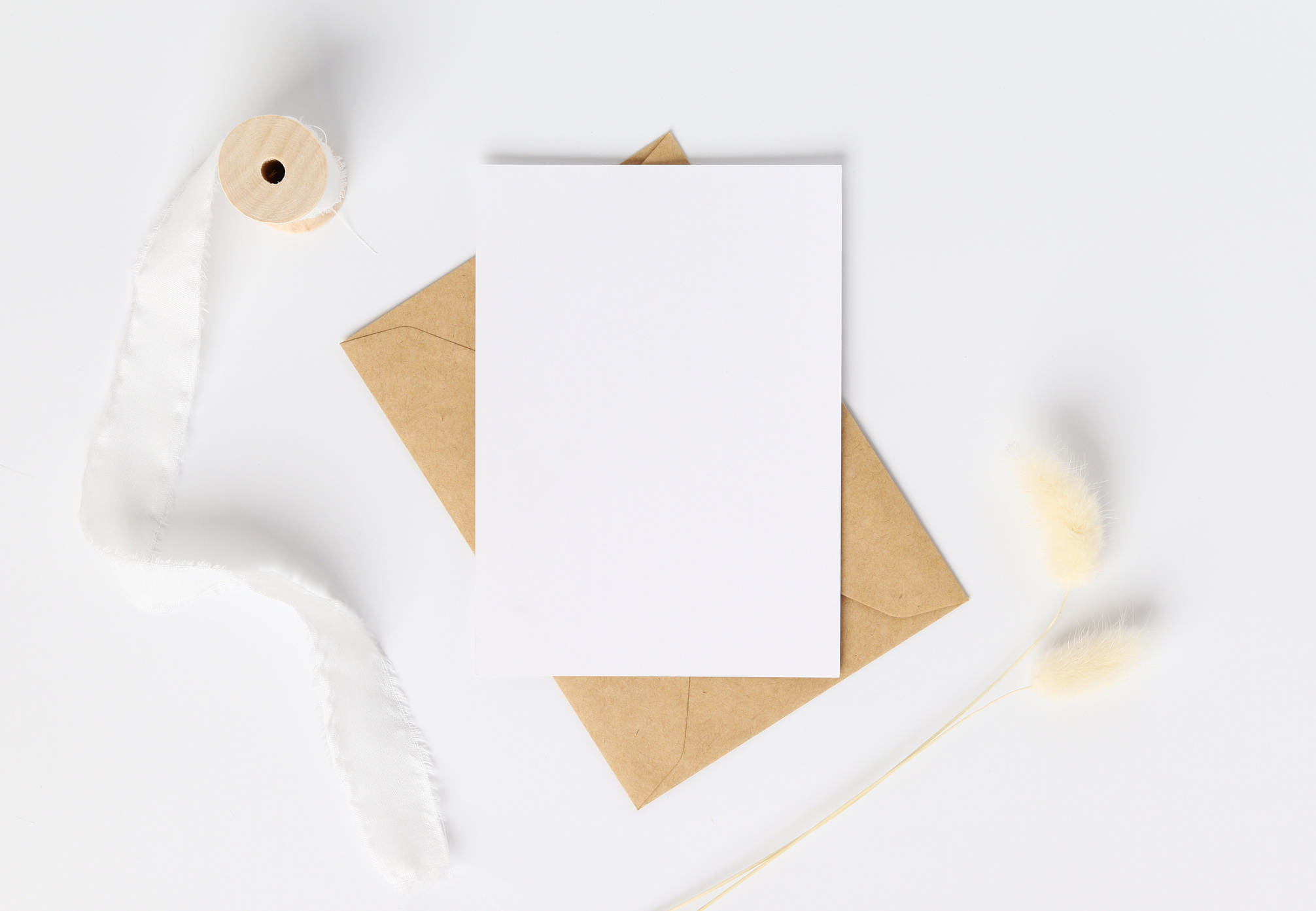 Blank Greeting Card Invitation Mockup on Brown Envelope with Dri